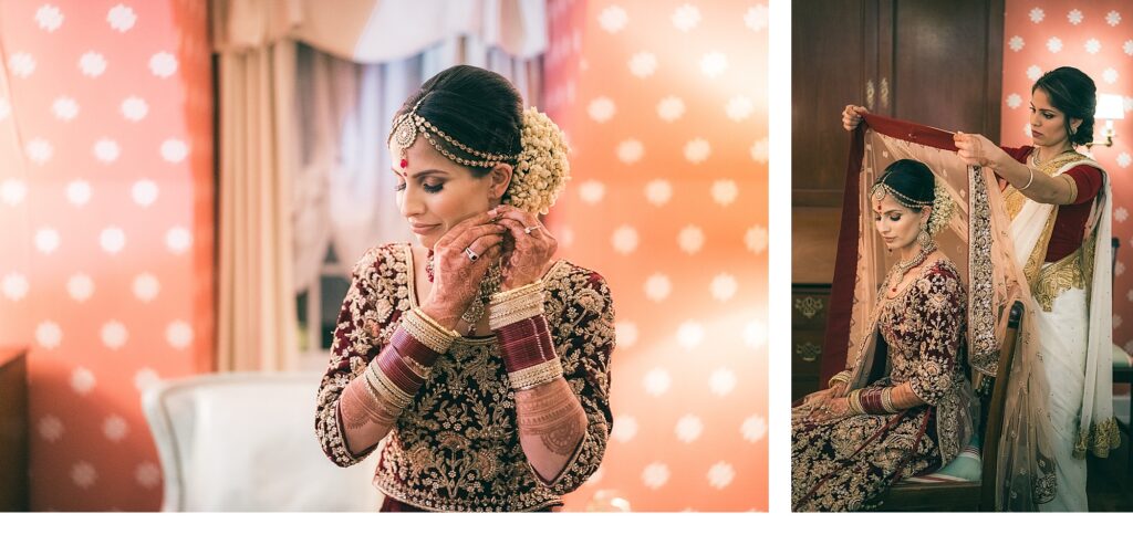 Sikh bride getting dressed for her wedding